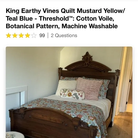 King Earthy Vines Quilt Mustard Yellow/ Teal Blue - Threshold - Picture 4 of 4